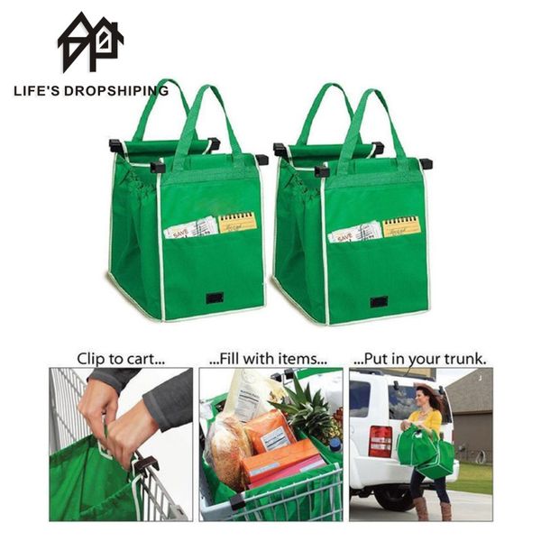 

1pc portable reusable eco friendly bags foldable large shopping bags trolley clip to cart grocery shopping totes handbags women