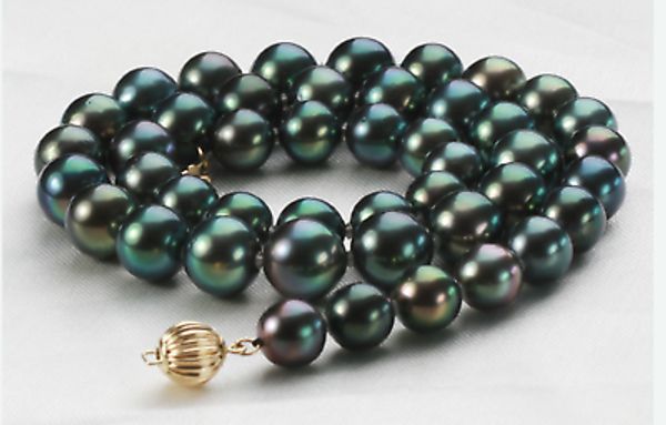 

stunningtahitian 10-11mm round black green pearl necklace 18inch 36", Silver