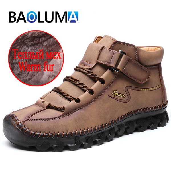 

winter men shoes plush warm men boots leather shoes for outdoor non-slip ankle boots zapatos para hombre, Black