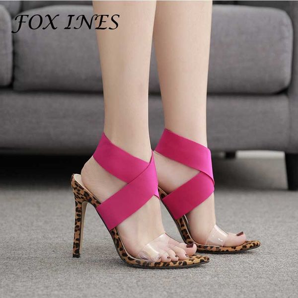 

foxines leopard сандалии для женщин 2020 эластичные остроконечные высокие каблуки новый горячий продавая способа versatile партии обувь разм, Black