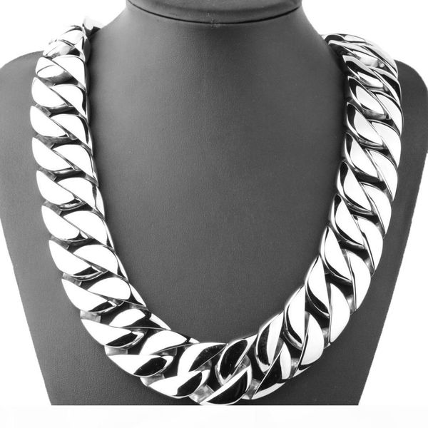 

31mm wide shiny cuba big necklace men hip hop stainless steel jewelry hand-polished casting bracelet hiphop tide jewelry, Silver