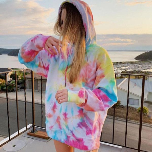 

hoodies drawstring baggy pullovers women man streetwear casual autumn long sleeve tie dye pocket loose hoodie sweatshirt, Black