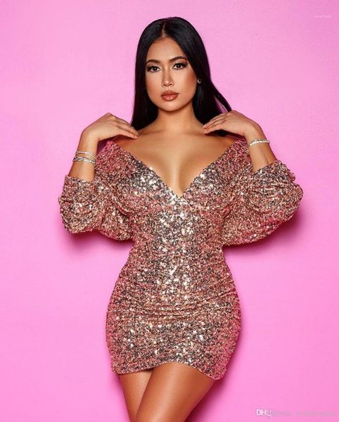 

long sleeve v neck backless female clothing sequins casual apparel women night club desinger party dresses, White;black