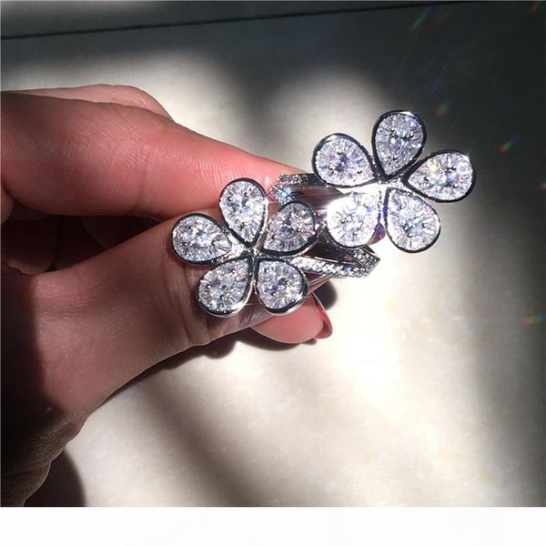 

luxury big flower ring 925 sterling silver 5a zircon cz engagement wedding band rings for women bridal handmade finger jewelry, Slivery;golden