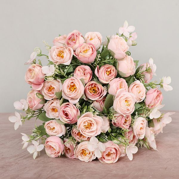 

10 heads rose artificial flowers bouquet for wedding home decoration rose silk fake flower bouquet diy garden decor