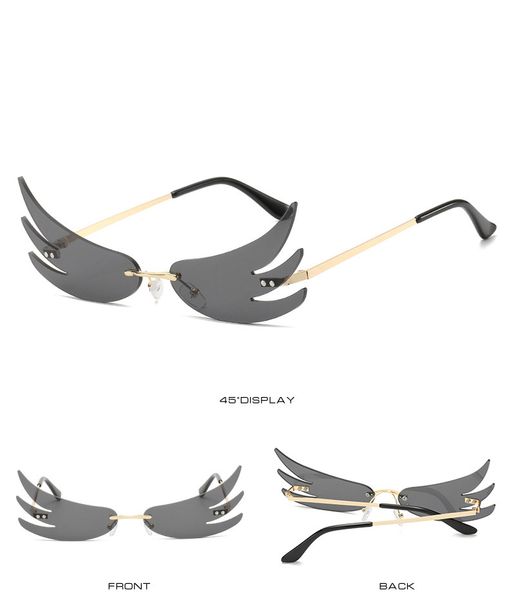 

fashion fire flame sunglasses women men rimless wave sun glasses uv 400 eyewear trending narrow sunglasses streetwear party sunglasses, White;black