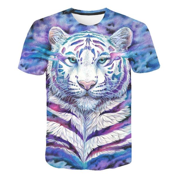 

men o collar ferocious tiger and lion short sleeved 3d print shirts kawaii anime oversized men clothing