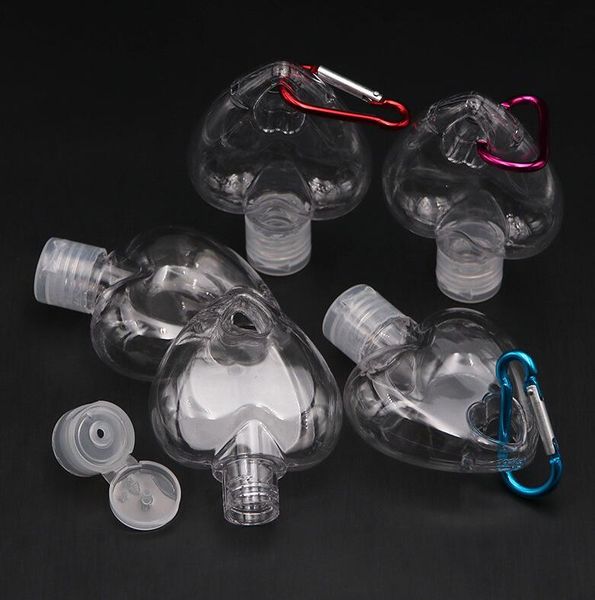 

50ml empty alcohol refillable bottle with key ring heart hook petg clear transparent plastic hand sanitizer bottle for travel bottle d81301