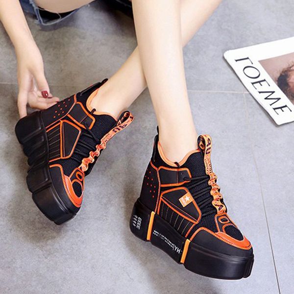 

women sneakers 2020 spring summer high heels 9cm ladies casual shoes women wedges platform shoes female thick bottom trainers t200820, Black