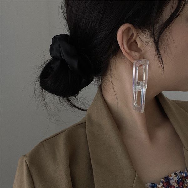 

hoop & huggie ghidbk korea fashion long crystal resin chain earrings for women statement street style acrylic designed jewelry, Golden;silver