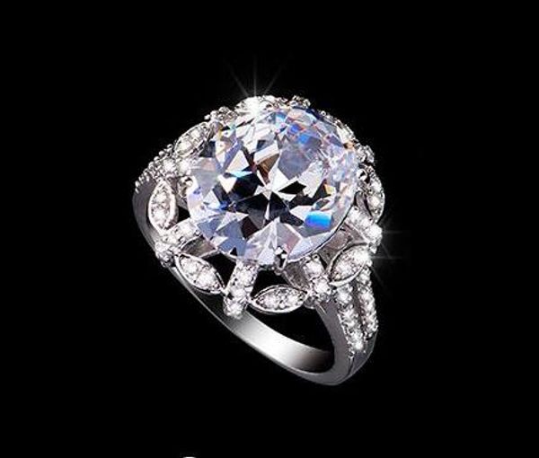 

white gold plated 5 oval shape cut swiss cubic zirconia noble flower element exaggerated wedding rings(jingjing jr019d, Golden;silver