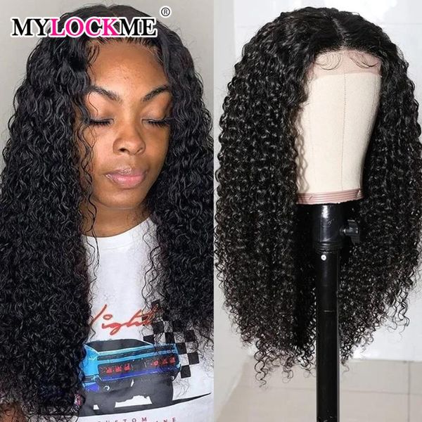 

lace wigs mylockme kinky curly 13*4&360 front human hair peruvian remy pre-plucked wig for women, Black;brown