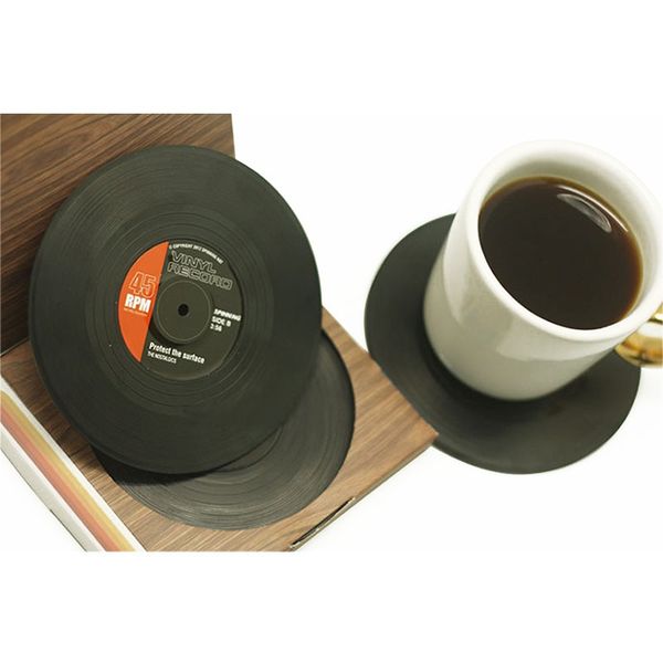 

6pcs/set silicone record retro cd type drink coasters cup mats