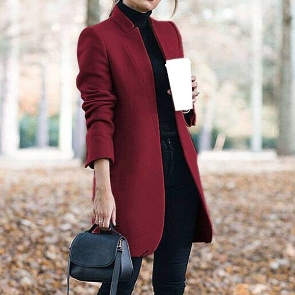 

women's wool & blends autumn winter outerwear casual woolen coat women fashion mid-long stand collar jacket coats female korean ladies, Black