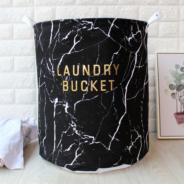 

portable marbling home bathroom lightweight cotton linen laundry basket foldable