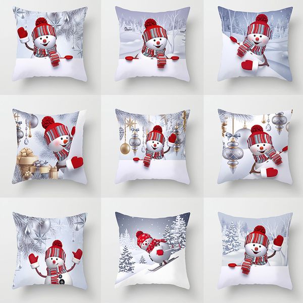 

single-sided printing polyester christmas decorative throw pillows case cartoon snowman santa claus cushion cover car home decor 45*45cm