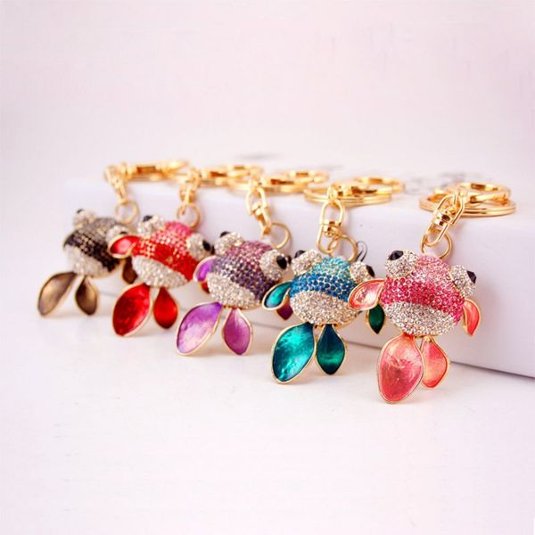 

korean version fashion key chain set rhinestone goldfish crystal keychain women bag accessories metal pendant keyring small gi, Silver