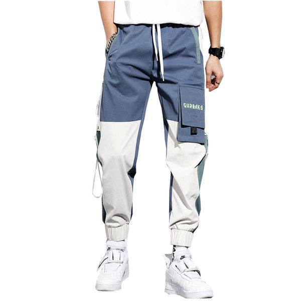 

side pockets ribbons men streetwear pants harajuku fashion sweatpants 2020 hip hop joggers homme, Black