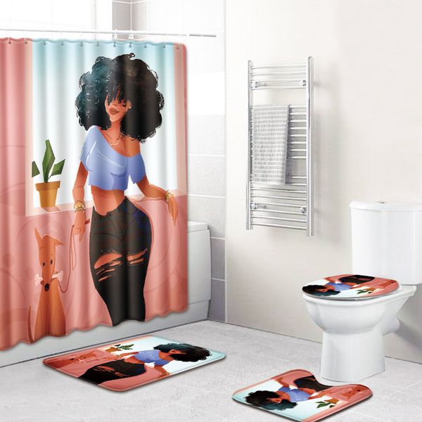 

african woman shower curtain bathroom waterproof polyester curtains toilet cover mat bath mat set for bathroom shower