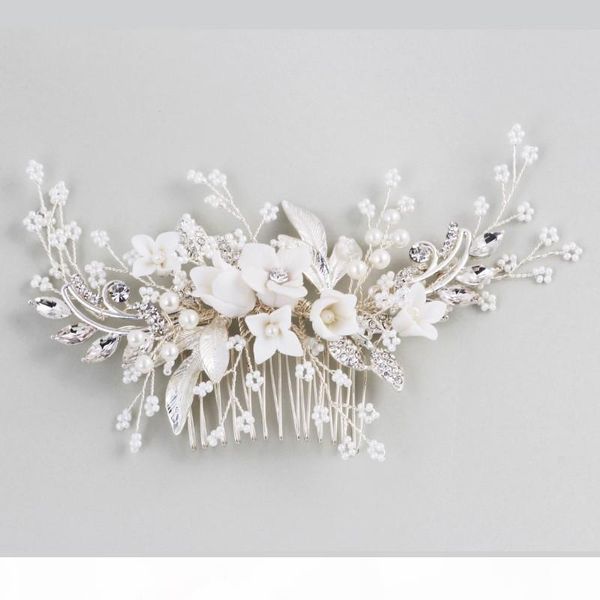 

dower me stunning floral headpiece bridal silver hair comb piece pearls women prom hair jewelry wedding accessories s918, Slivery;golden