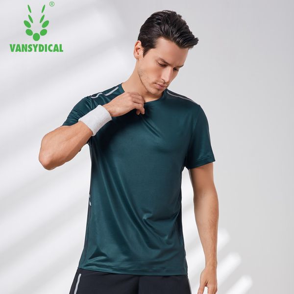 

vansydical men's printed running short sleeve tennis training jerseys quick drying reflective fitness gym shirts, Black;blue
