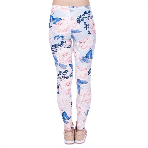 

new design women legins roses with butterfly printing elegant legging woman light pink high waist leggings, Black