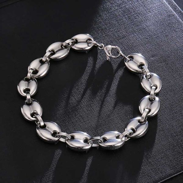 

hip hop 316l steel stainless width 11mm 20cm stainless steel coffee beans link chain bracelets chain for men jewelry dropship, Black