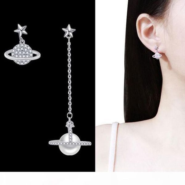 

wholesale asymmetry satellite tassel dangle drop earringscrystal pearl eardrop 925 silver needle earring women party jewelry gift, Golden