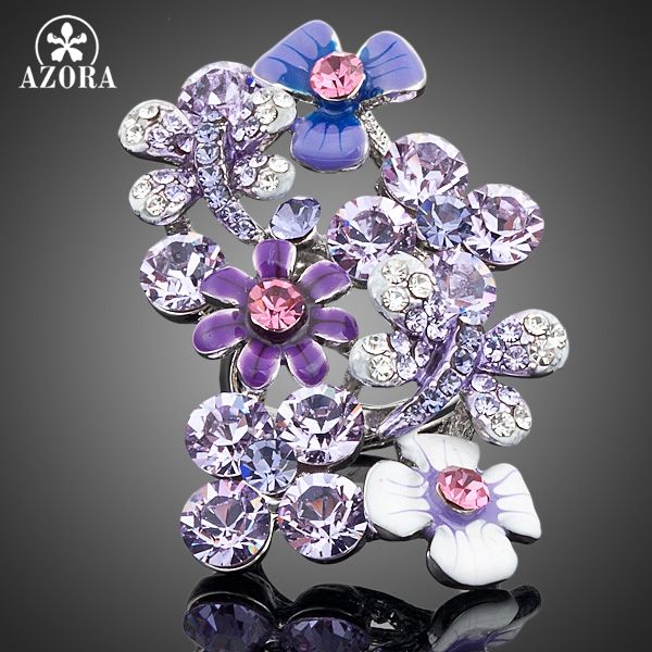 

azora white gold color stellux gorgeous austrian crystal multicolour flower design ring tr0006, Golden;silver