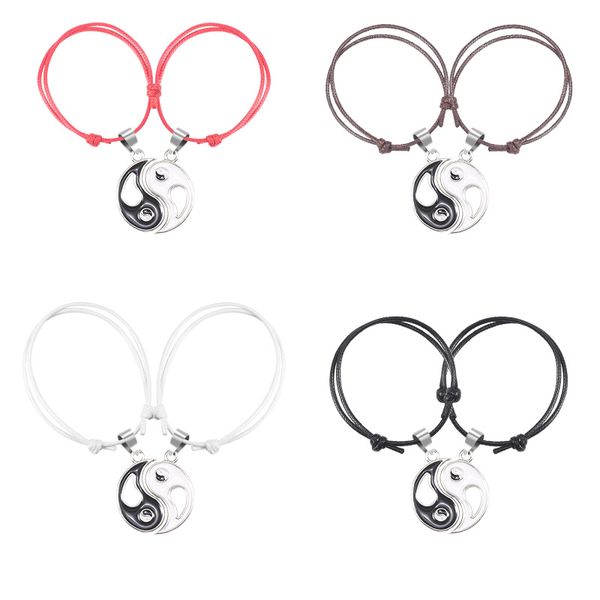 

2020 latest men and women bracelets gossip round pendant adjustable leather rope material bracelet fashion jewelry direct sales, Black