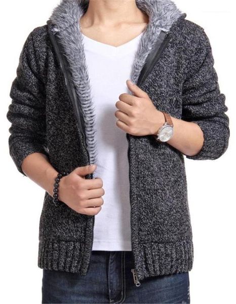 

winter thick long sleeve hooded sweaters casual loose streetstyle homme clothing with zipper cardigan mens sweater, White;black