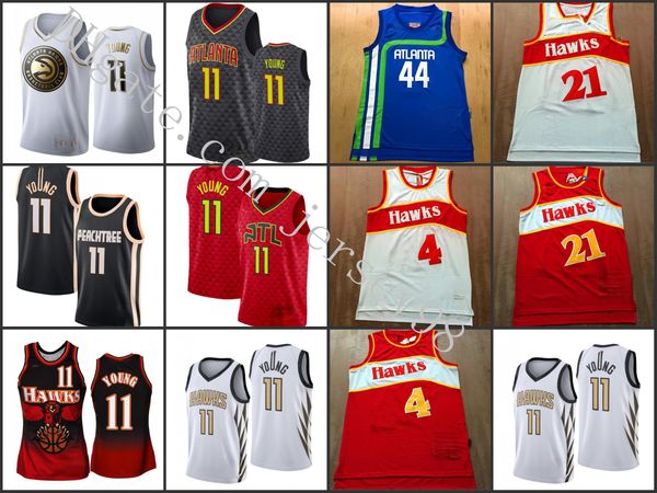 

atlanta hawks men 4 charles brown jr.11 trae young 21 doninic wilins 44 johnson red nba men white jerseys, Black