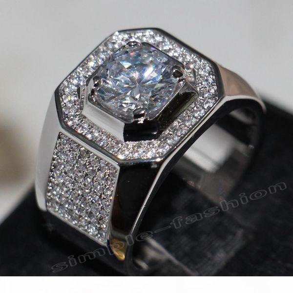 

fashion jewelry solitaire men 8mm gem 5a zircon stone 14kt white gold filled engagement wedding band ring sz 7-13, Slivery;golden