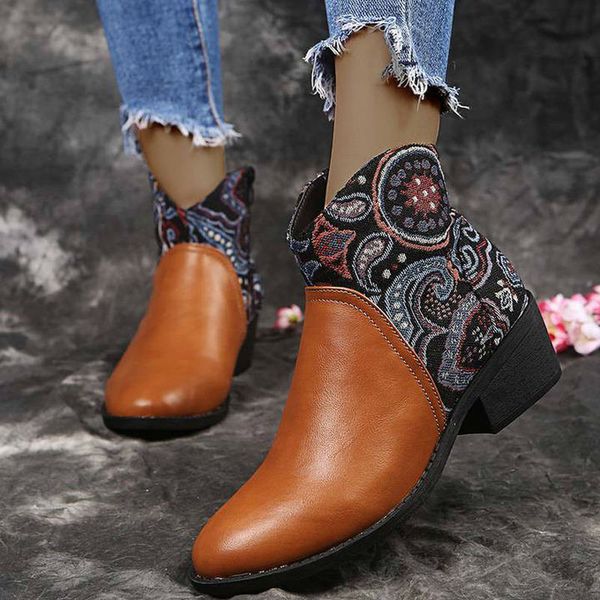 

women ankle boots chaussure mid heels booties plus size gladiator paisley ethic sale shoes woman zapatos mujer sapato d1877, Black