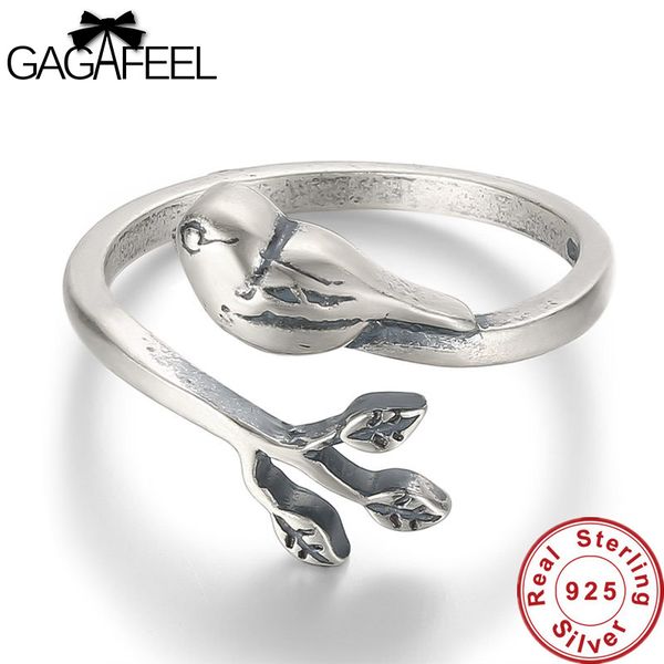 

gagafeel 100% real 925 sterling silver jewelry branch & cute bird opening rings for women girls gifts animal jewelry drop ship, Golden;silver