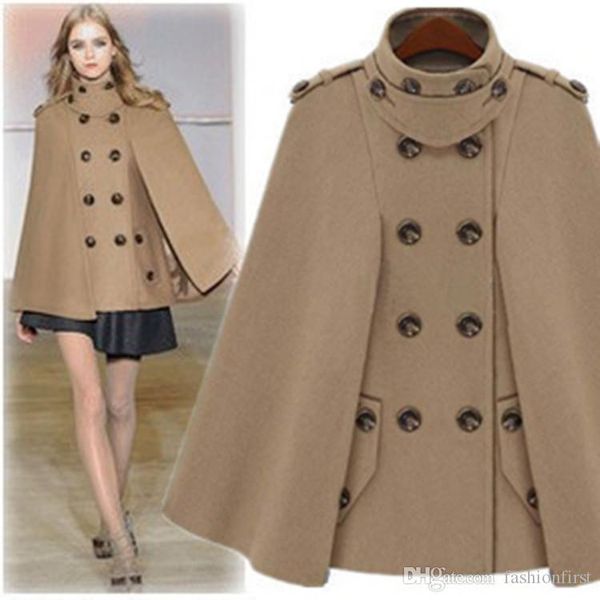 

luxury cape shawl pashmina ponchos fall winter wool coat europe fashion women's poncho coat outwear coat, Black