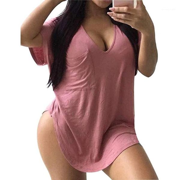 

tshirt v neck loose summer tees fashion womens solid color wear casual female clothes short sleeved, White