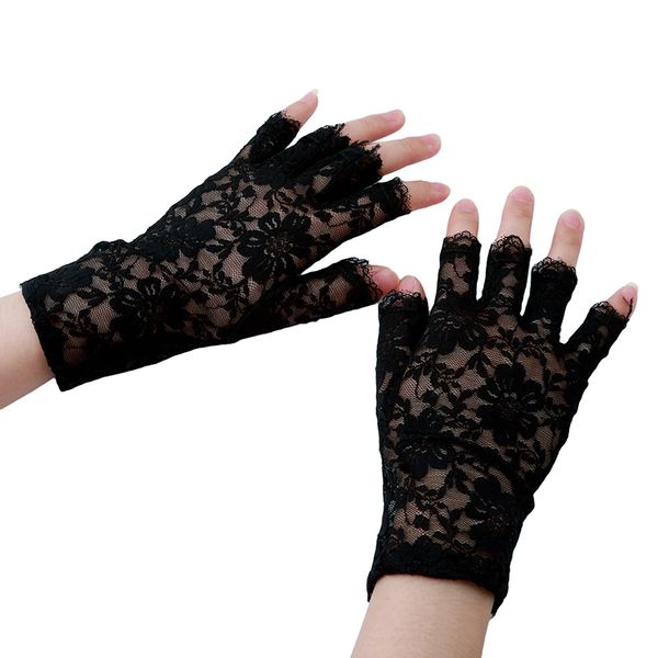 

five fingers gloves spring arrival 3 colors party women lady lace mittens accessories fingerless black white beige, Blue;gray