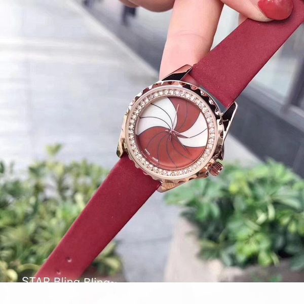 

rotating windmill women watch fashion watches rhinestone dial genuine leather strap quartz elegant wristwatch for ladies girl 2020, Slivery;brown