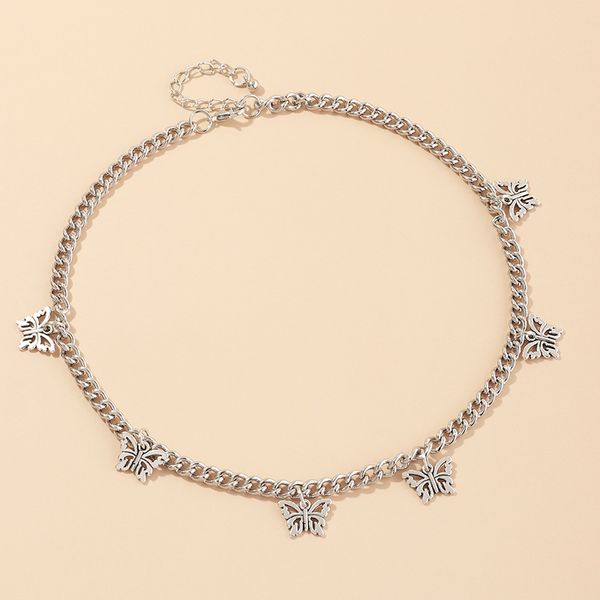 

punk silver color butterfly pendant necklace for women fashion short clavicle chain choker chocker collar 2020