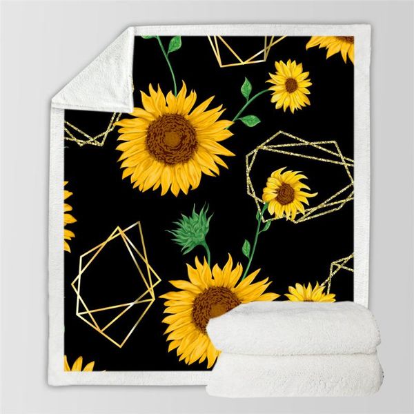 

flower sunflower funny character blanket 3d print sherpa blanket on bed home textiles dreamlike style 17