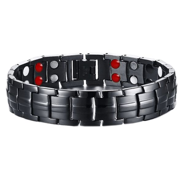 

pure copper bracelet men's energy magnetic bracelet retro magnetic health anti-fatigue and anti-snoring, Black
