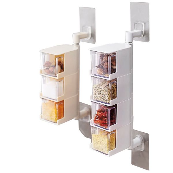 

1pcs wall-mounted rotatable seasoning storage boxes spice jar kitchen condiment box spices storager kitchen organization gadgets