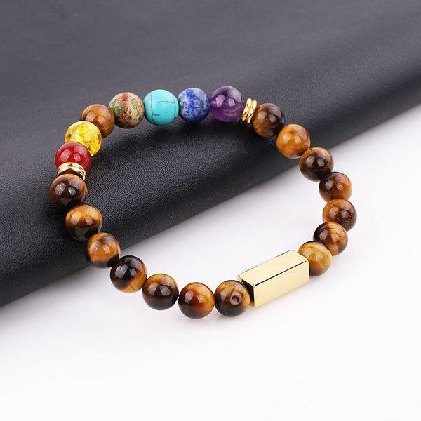 

7 chakra bracelet yoga power bracelet custom text gold stainless steel charm male beaded elastic gift men women, Black