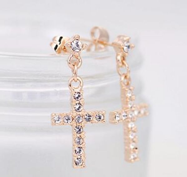 

new arrival cross dangle earrings with swarovski crystal stellux 18k rose gold plated gift jewelry #rg20309, Silver