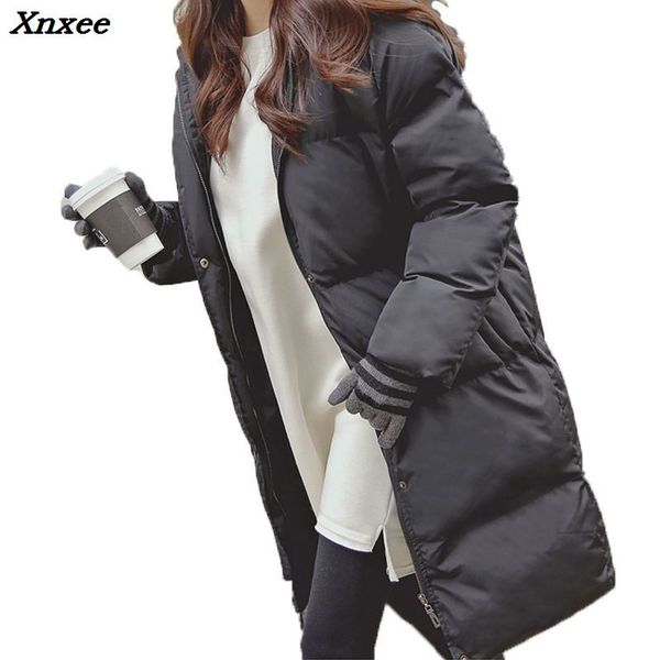 

2020 black warm hooded cotton long parka plus size winter jacket women coat thick cotton loose padded wadded inverno casaco