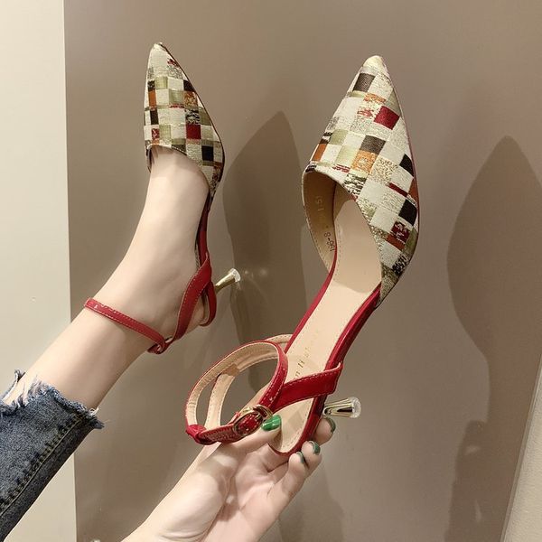 

small fresh sandals 2020 sharp women's shoes french fine with high-heeled shoes, Black