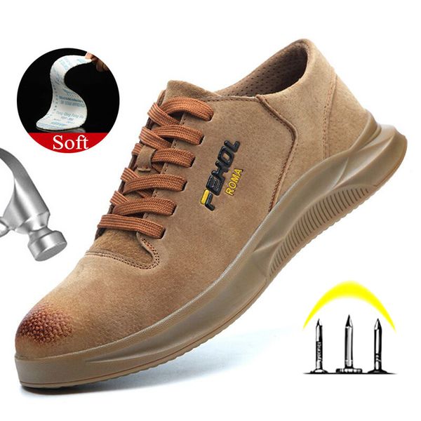 

yadibeiba breathable safety work shoes for men anti-skidding leather shoes protective work shoes industrial safety boots 200916, Black;brown