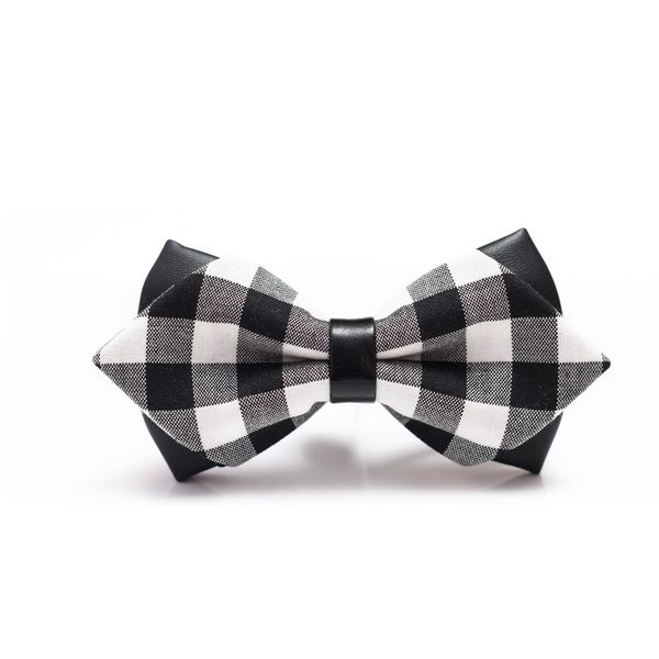 

2020 new arrivals men plaid bow tie men's simple pu bow tie handmade groomsman korean style vintage wedding ties gift box, Black;gray