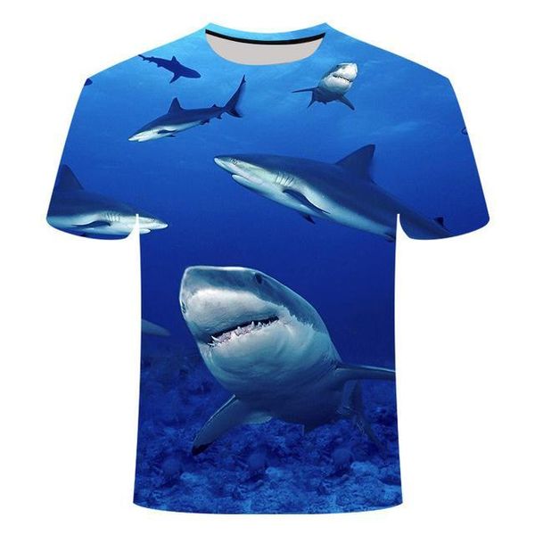 

fishing casuall style digital fish o -neck t -shirt great white shark sandbeach 3d print shirts plus size kawaii humor men clothing
